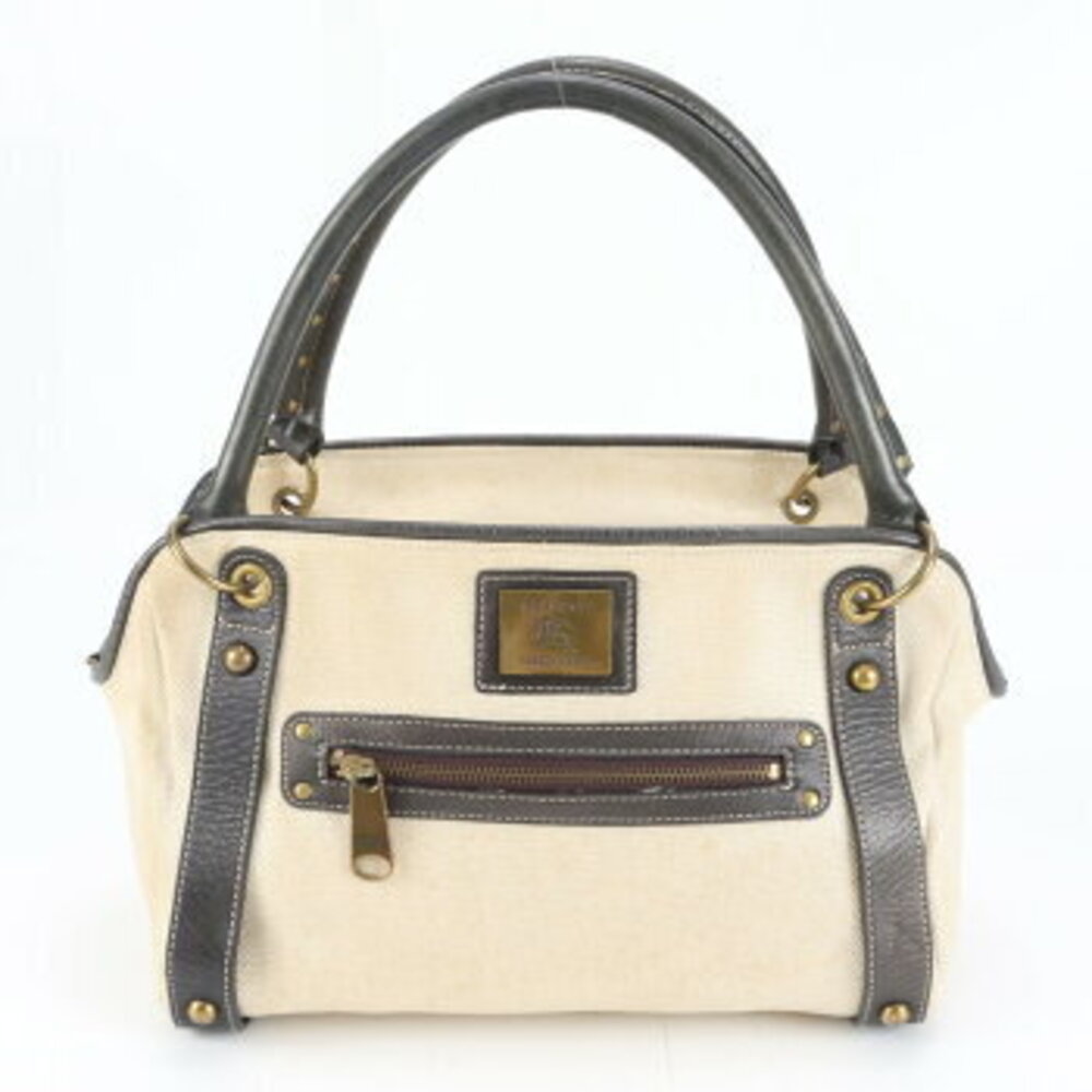 Burberry Leather Canvas Tote Bag Shoulder Handbag - Picture 1 of 9
